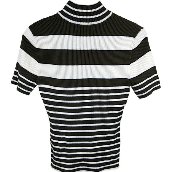 Y2K Unionbay Striped Stretch Short sleeve Turtleneck Size Large L - Picture 2 of 5